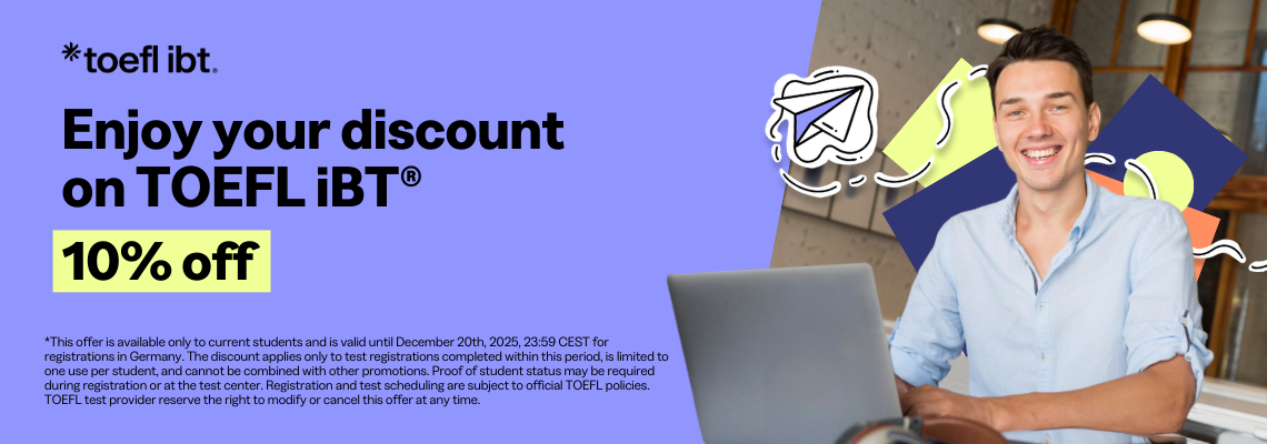 10% Rabatt auf den TOEFL iBT Test