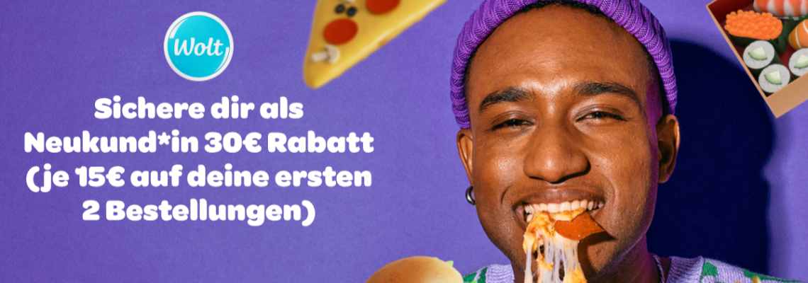 2 x 15€ auf deine Bestellung bei Wolt