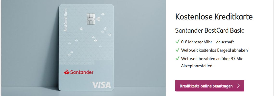 Kostenlose Kreditkarte - Santander BestCard Basic mit Weltweit 1% Tankrabatt