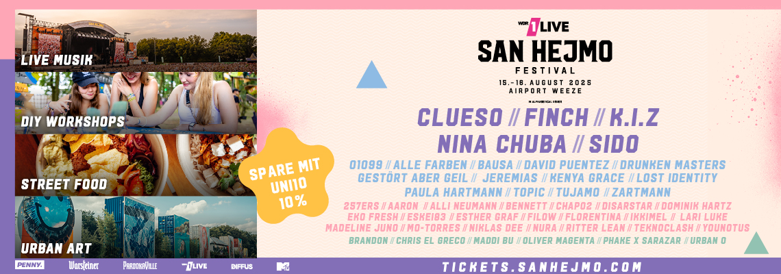 Dein Sommer. Dein Sound. Dein Rabatt – 10% Rabatt aufs 1Live San Hejmo Festival